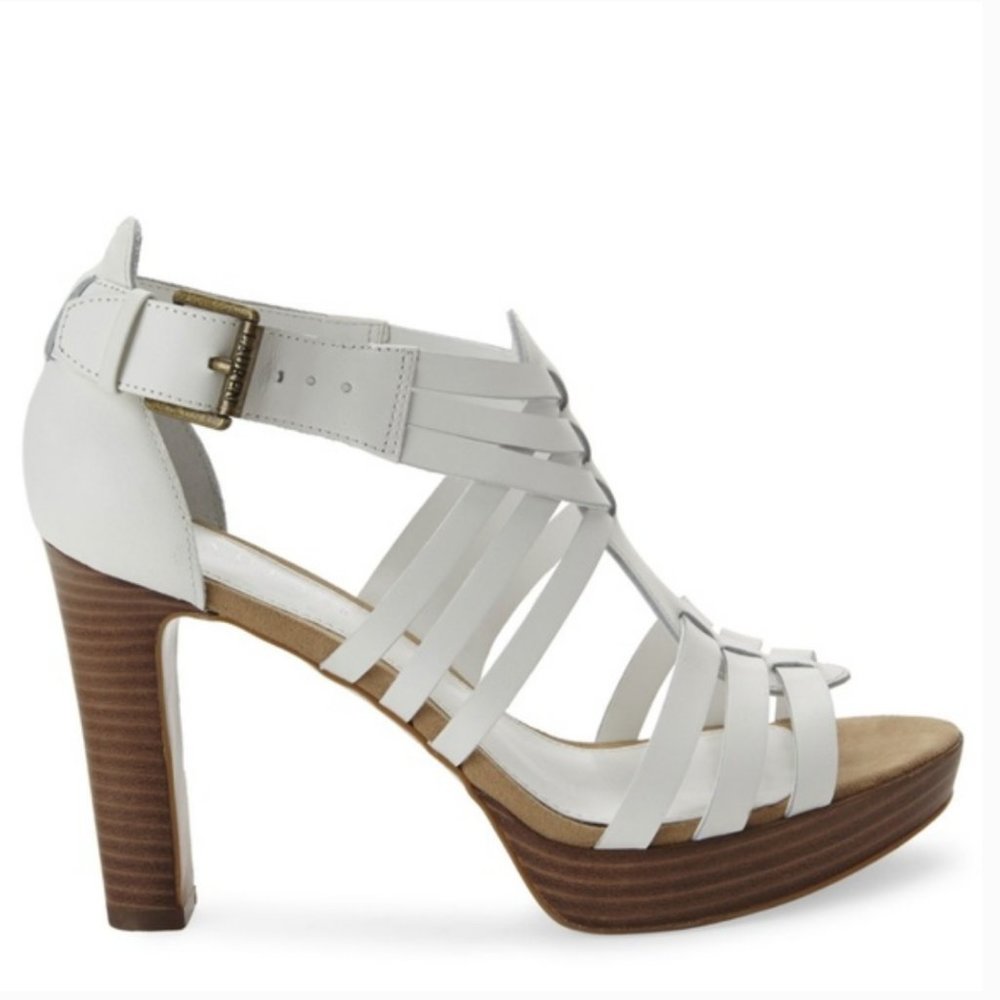 Lauren Ralph Lauren Safia Strappy High Heel Sandals Shoes White 8 B Platform